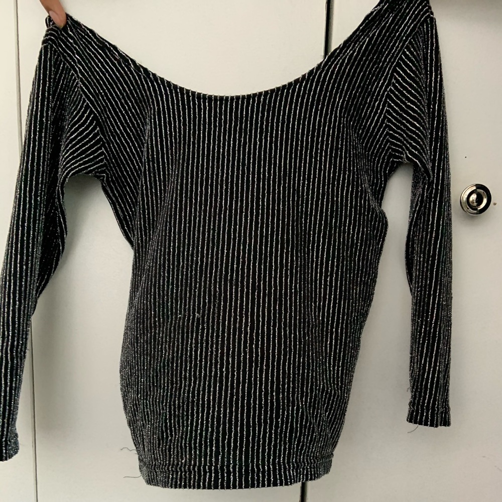 Black and silver off the shoulder blouse
